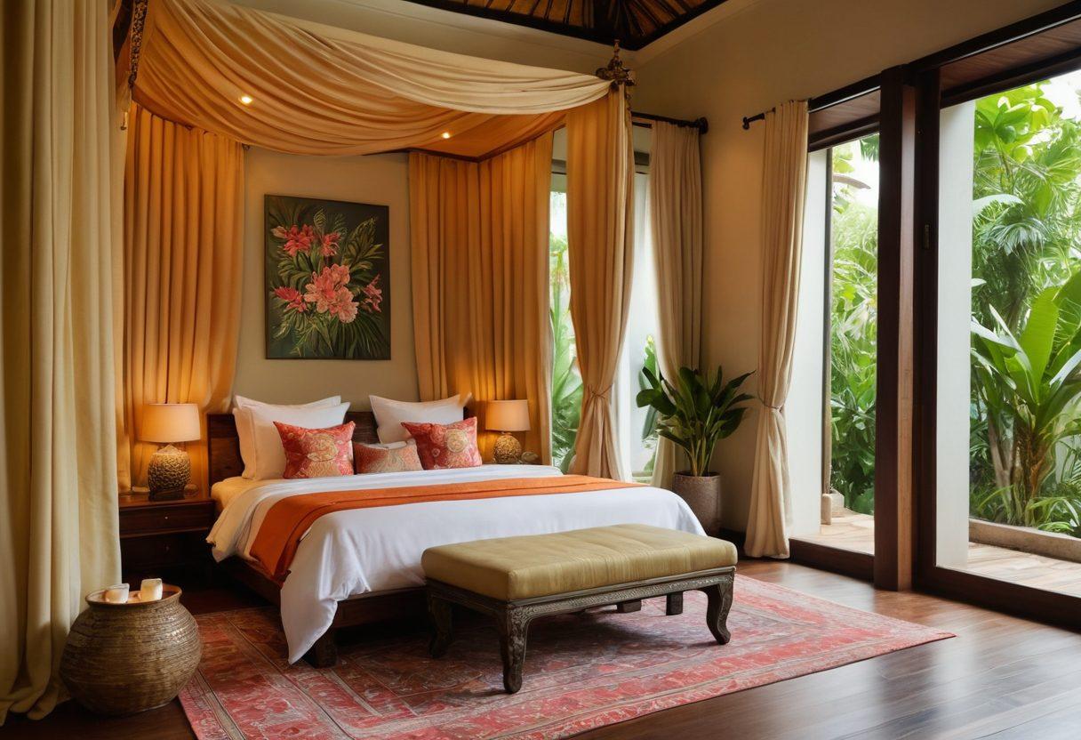 A serene and inviting setting that blends elements of Khmer culture with symbols of sensuality and sexual wellness. Include soft fabrics, traditional Khmer patterns, and delicate flowers, all subtly arranged to evoke intimacy and wellness. Incorporate warm lighting to create a cozy atmosphere, with a hint of modernity in the background. The scene should reflect a harmonious balance between tradition and contemporary adult topics. vibrant colors. soft focus.